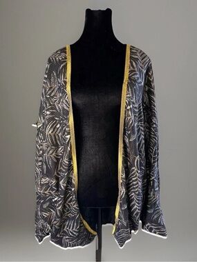 Ashro Jacket Top Gold Threading Black Leaf Cardigan Dressy Boho Church Sz 18